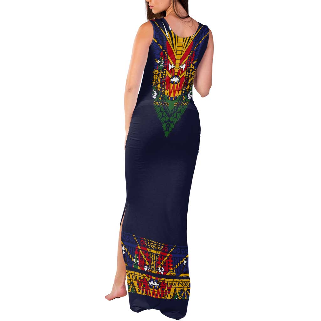 Haiti Flag Traditional Dashiki Tank Maxi Dress Black Color - Polynesian Pride
