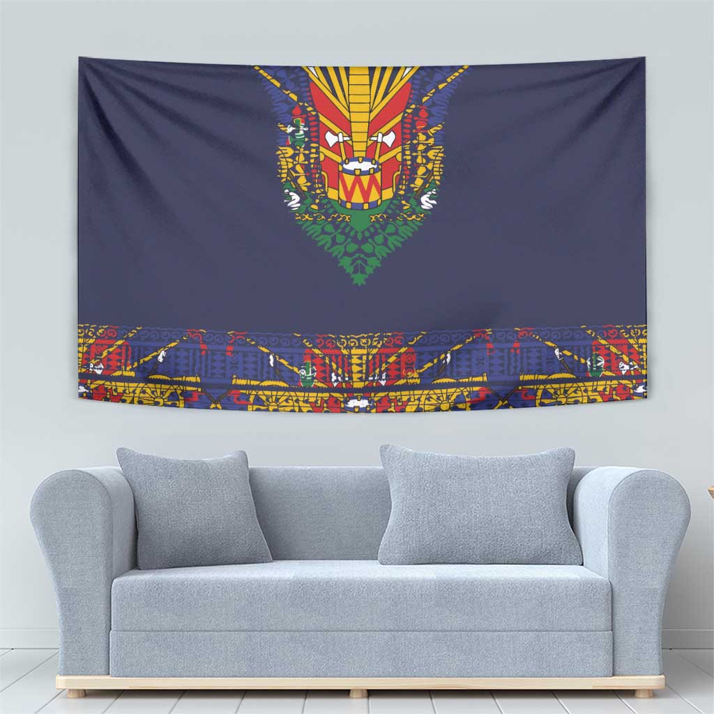 Haiti Flag Traditional Dashiki Tapestry Black Color - Polynesian Pride