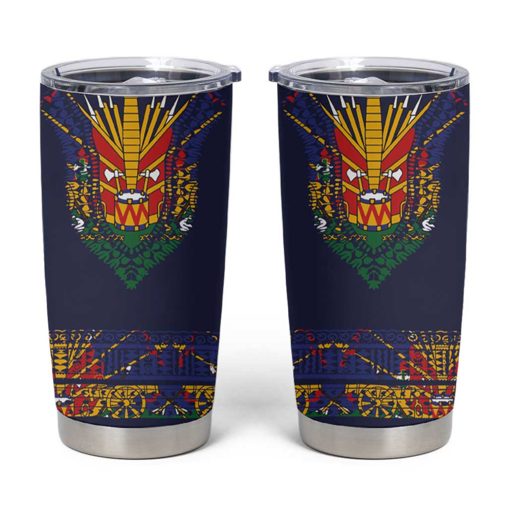 Haiti Flag Traditional Dashiki Tumbler Cup Black Color - Polynesian Pride
