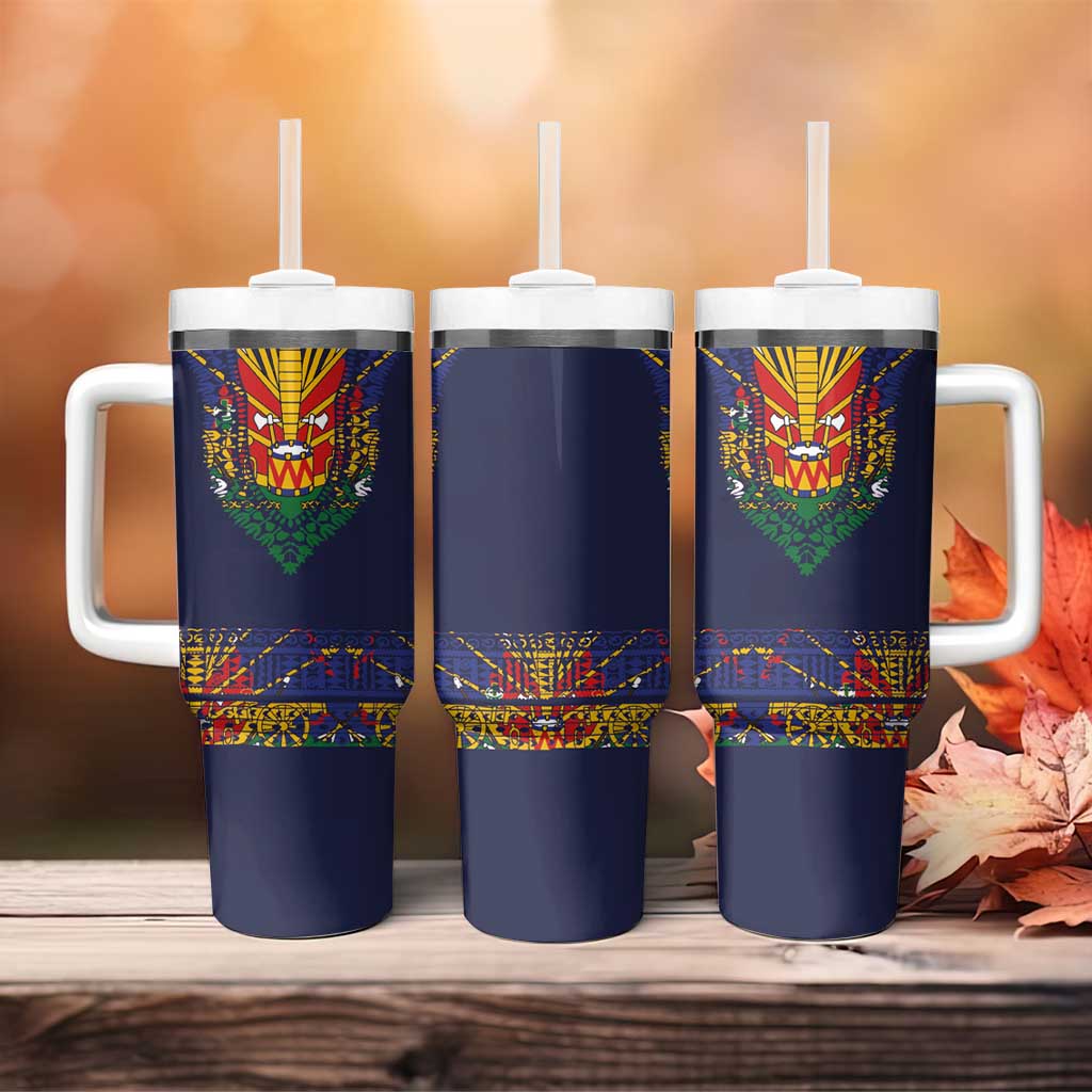 Haiti Flag Traditional Dashiki Tumbler With Handle Black Color - Polynesian Pride
