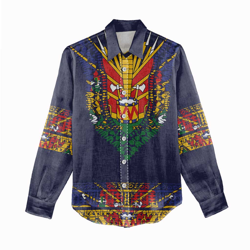 Haiti Flag Traditional Dashiki Women Casual Shirt Black Color - Polynesian Pride