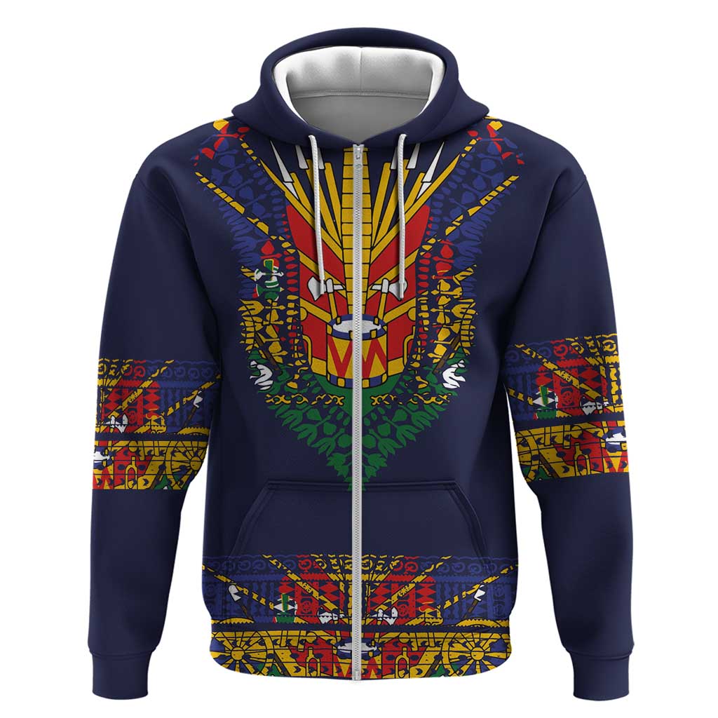 Haiti Flag Traditional Dashiki Zip Hoodie Black Color - Polynesian Pride