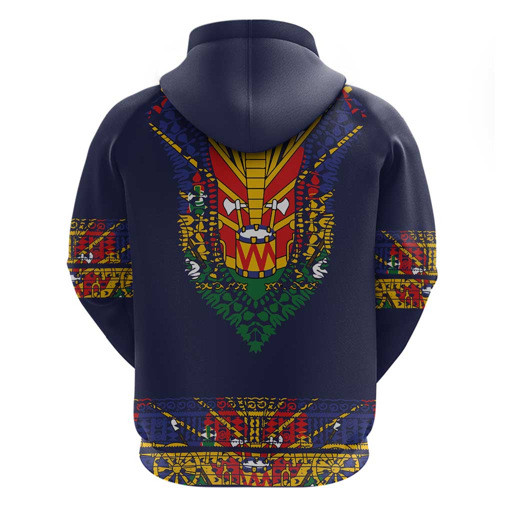 Haiti Flag Traditional Dashiki Zip Hoodie Black Color - Polynesian Pride