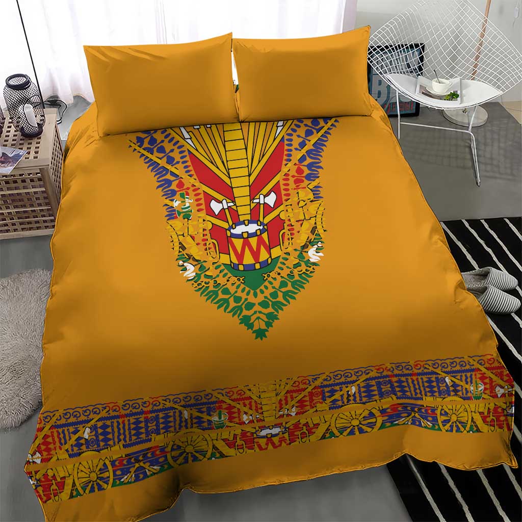 Haiti Flag Traditional Dashiki Bedding Set Yellow Color - Polynesian Pride