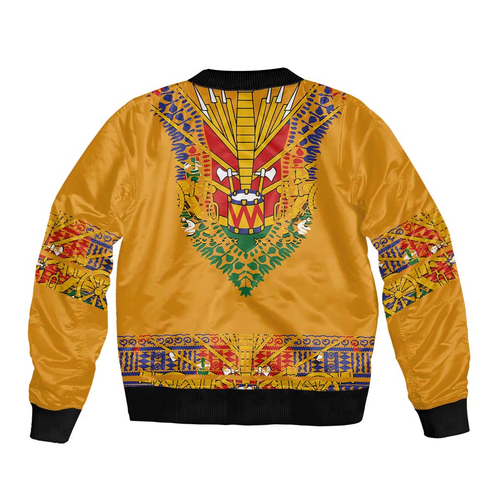 Haiti Flag Traditional Dashiki Bomber Jacket Yellow Color - Polynesian Pride