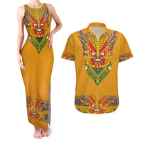 Haiti Flag Traditional Dashiki Couples Matching Tank Maxi Dress and Hawaiian Shirt Yellow Color - Polynesian Pride