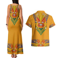 Haiti Flag Traditional Dashiki Couples Matching Tank Maxi Dress and Hawaiian Shirt Yellow Color - Polynesian Pride