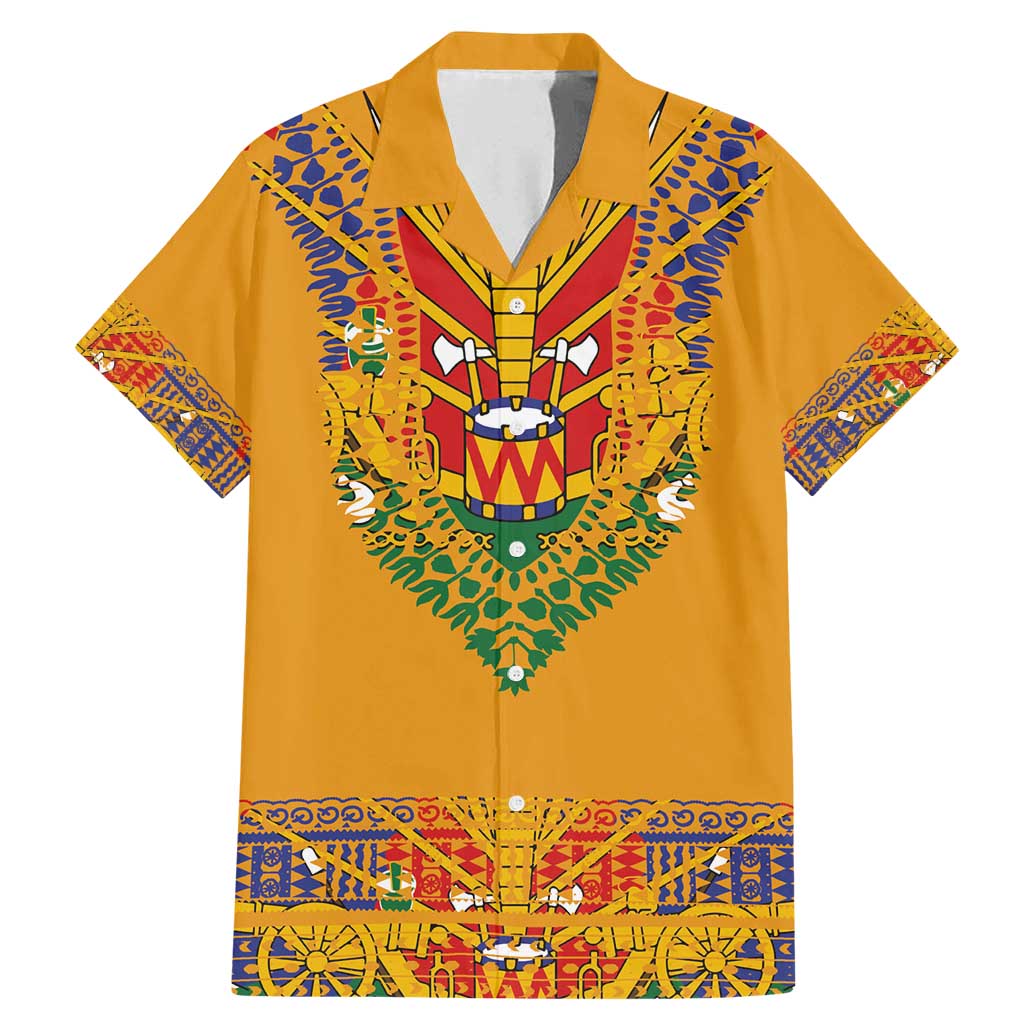 Haiti Flag Traditional Dashiki Family Matching Mermaid Dress and Hawaiian Shirt Yellow Color - Polynesian Pride