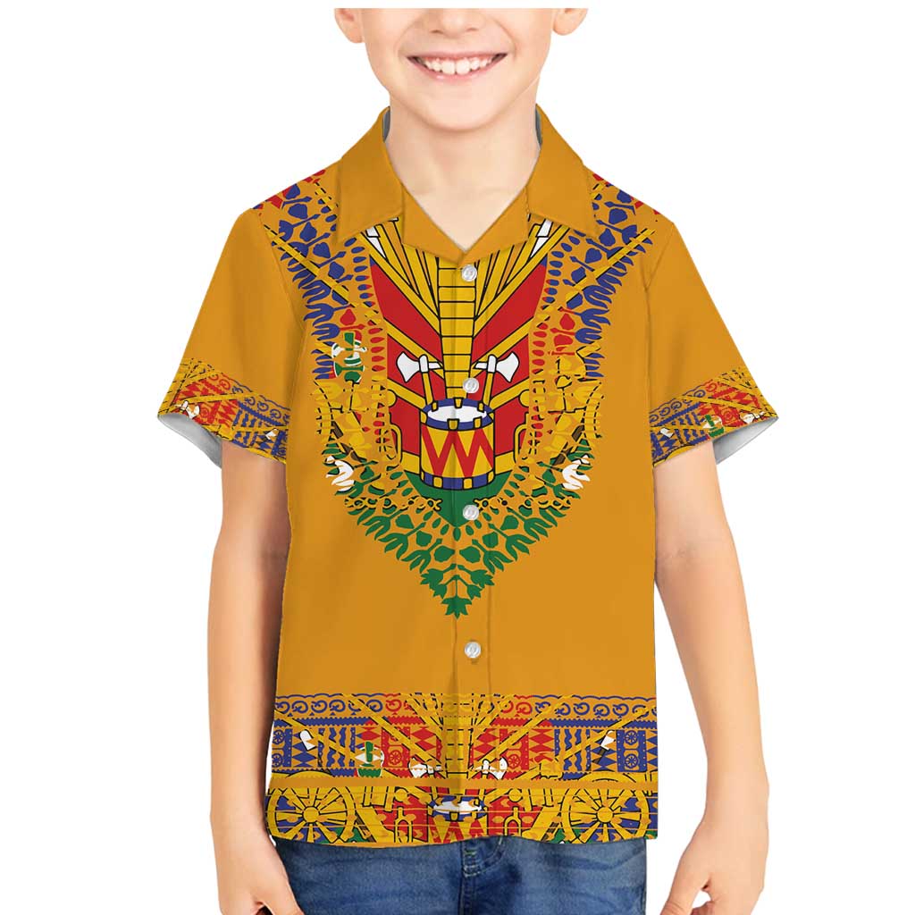 Haiti Flag Traditional Dashiki Family Matching Mermaid Dress and Hawaiian Shirt Yellow Color - Polynesian Pride