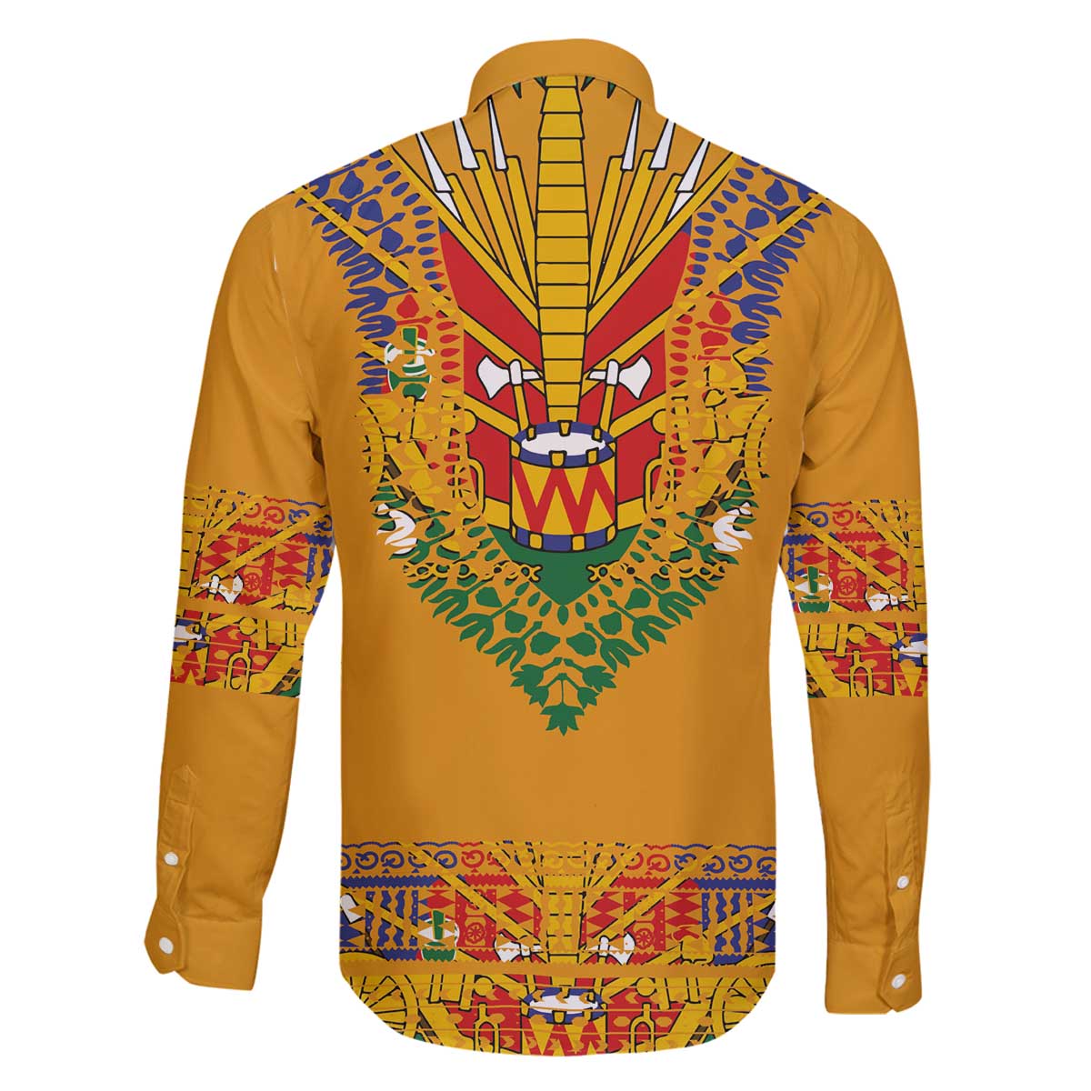 Haiti Flag Traditional Dashiki Family Matching Off The Shoulder Long Sleeve Dress and Hawaiian Shirt Yellow Color - Polynesian Pride