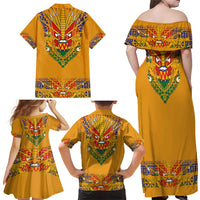 Haiti Flag Traditional Dashiki Family Matching Off Shoulder Maxi Dress and Hawaiian Shirt Yellow Color - Polynesian Pride