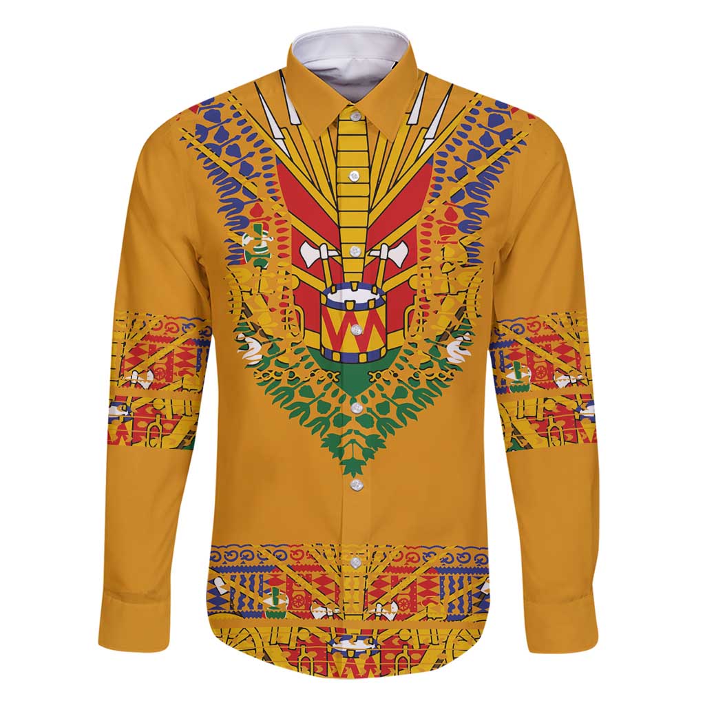 Haiti Flag Traditional Dashiki Family Matching Off Shoulder Maxi Dress and Hawaiian Shirt Yellow Color - Polynesian Pride