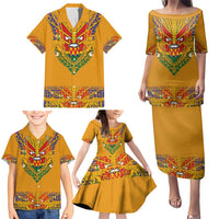 Haiti Flag Traditional Dashiki Family Matching Puletasi and Hawaiian Shirt Yellow Color - Polynesian Pride