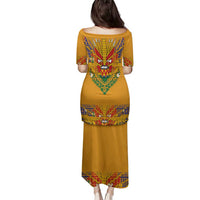 Haiti Flag Traditional Dashiki Family Matching Puletasi and Hawaiian Shirt Yellow Color - Polynesian Pride