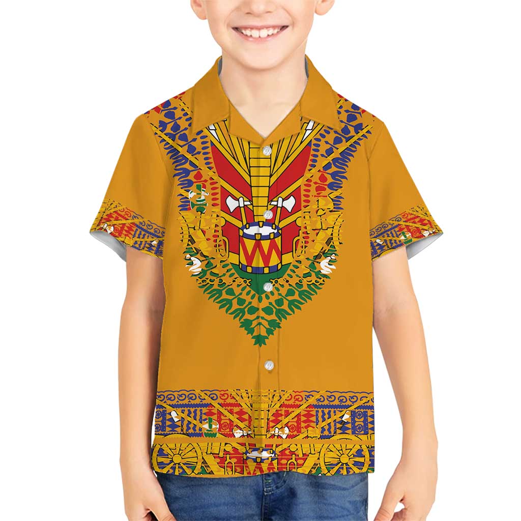 Haiti Flag Traditional Dashiki Family Matching Puletasi and Hawaiian Shirt Yellow Color - Polynesian Pride