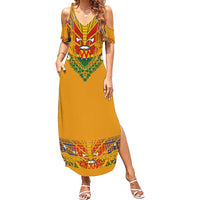 Haiti Flag Traditional Dashiki Family Matching Summer Maxi Dress and Hawaiian Shirt Yellow Color - Polynesian Pride