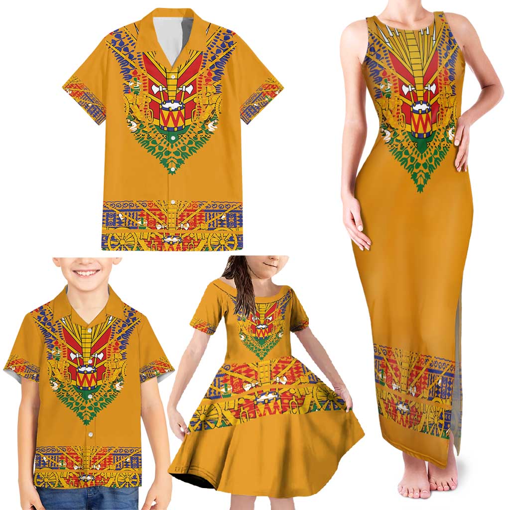 Haiti Flag Traditional Dashiki Family Matching Tank Maxi Dress and Hawaiian Shirt Yellow Color - Polynesian Pride