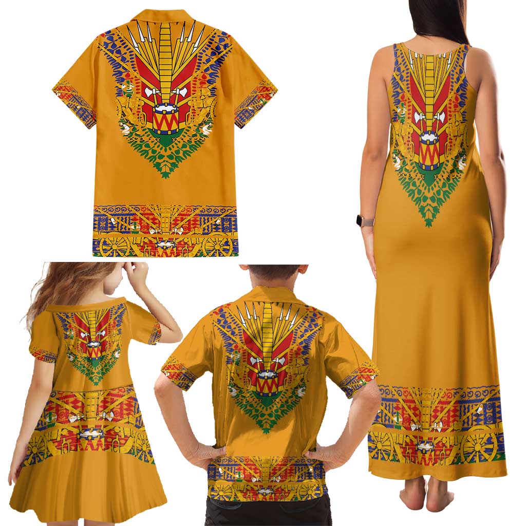 Haiti Flag Traditional Dashiki Family Matching Tank Maxi Dress and Hawaiian Shirt Yellow Color - Polynesian Pride
