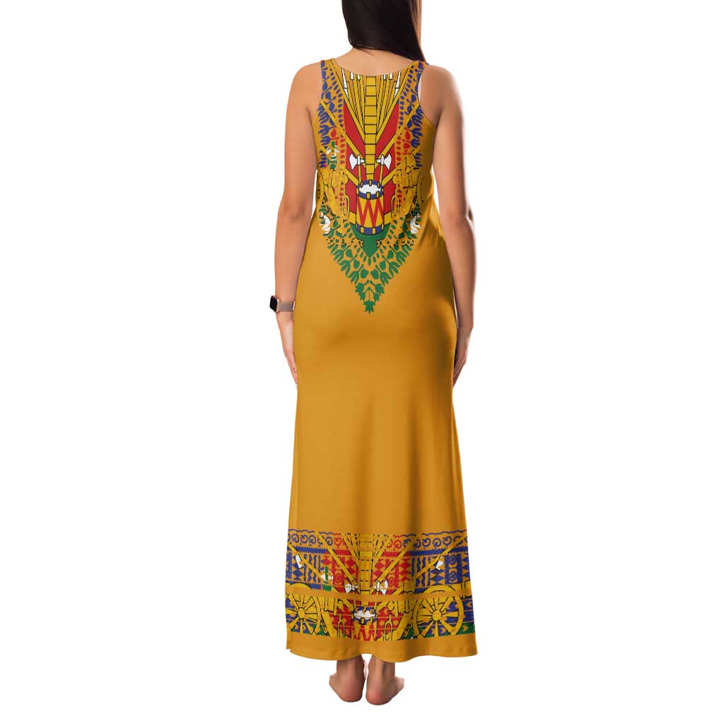 Haiti Flag Traditional Dashiki Family Matching Tank Maxi Dress and Hawaiian Shirt Yellow Color - Polynesian Pride