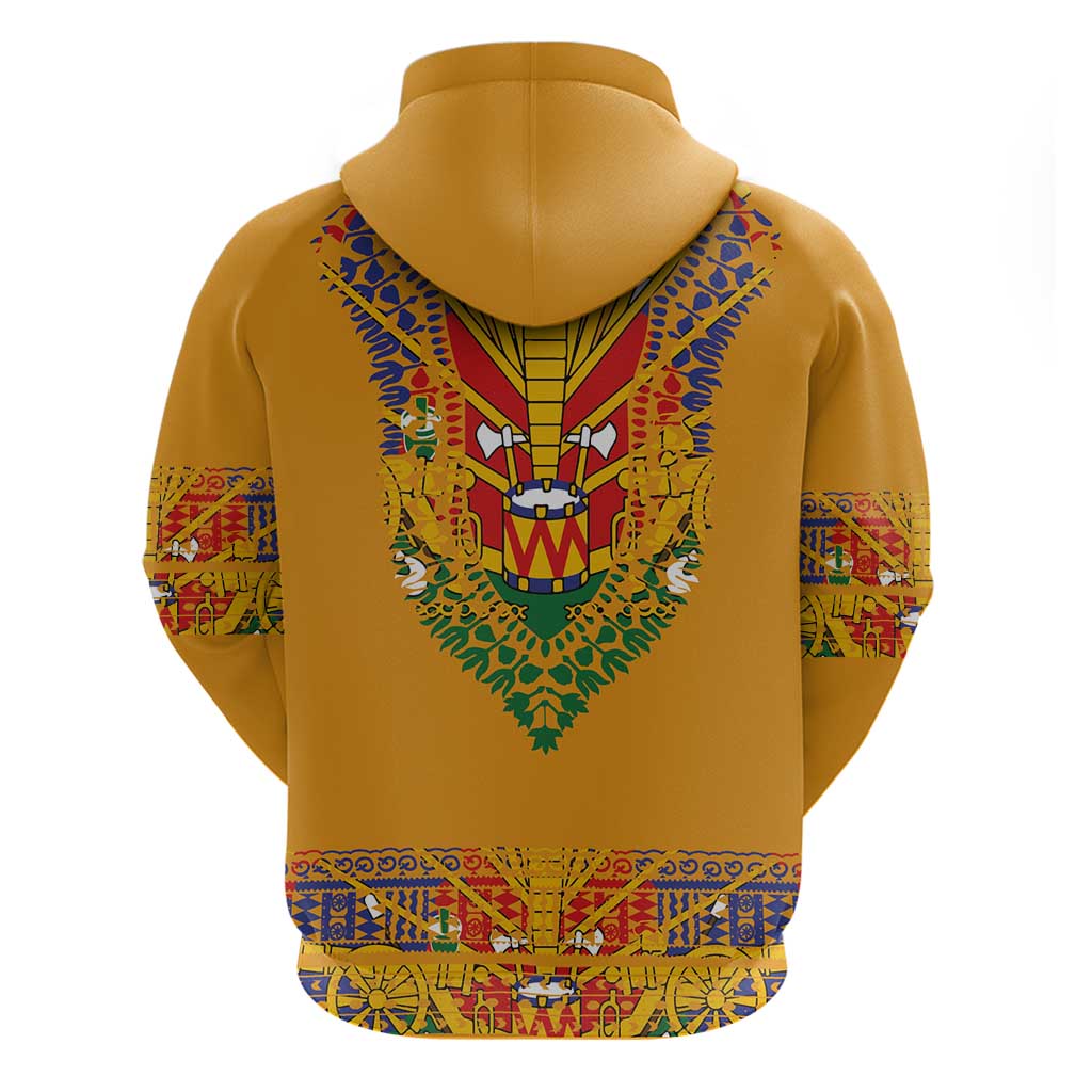 Haiti Flag Traditional Dashiki Hoodie Yellow Color - Polynesian Pride