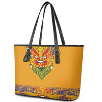 Haiti Flag Traditional Dashiki Leather Tote Bag Yellow Color - Polynesian Pride