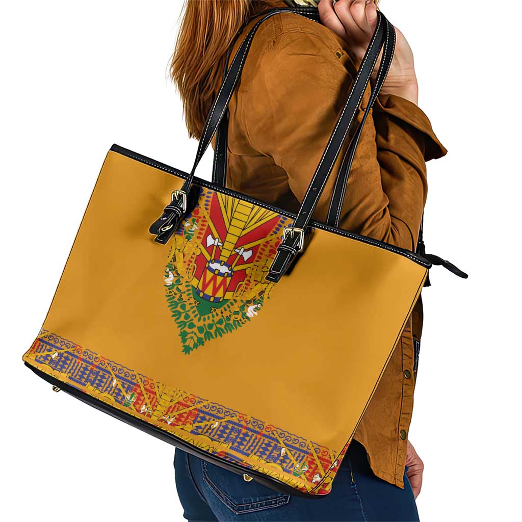 Haiti Flag Traditional Dashiki Leather Tote Bag Yellow Color - Polynesian Pride