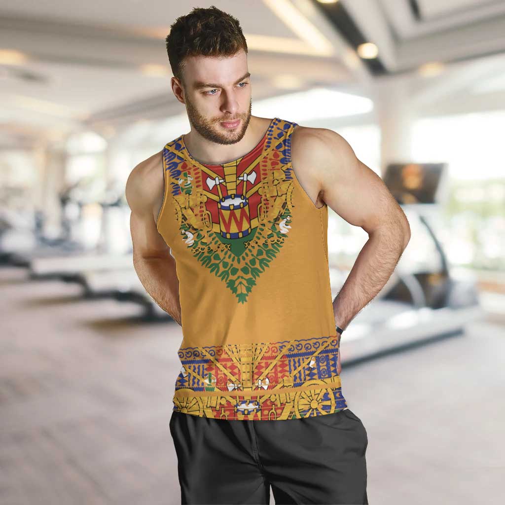 Haiti Flag Traditional Dashiki Men Tank Top Yellow Color - Polynesian Pride