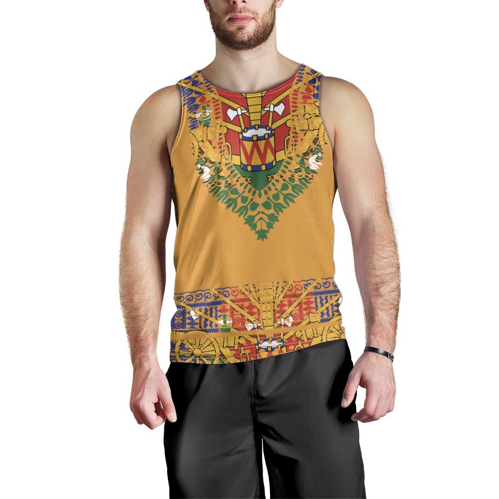 Haiti Flag Traditional Dashiki Men Tank Top Yellow Color - Polynesian Pride
