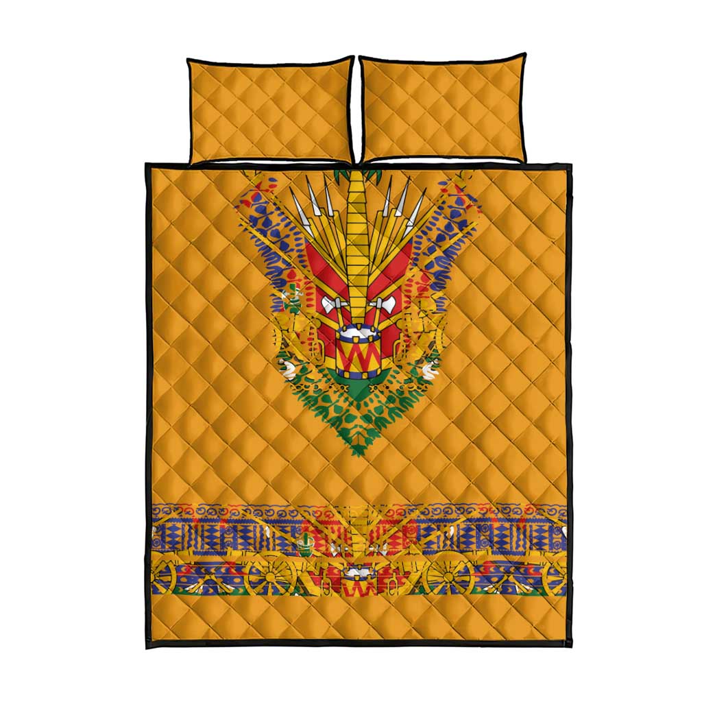 Haiti Flag Traditional Dashiki Quilt Bed Set Yellow Color - Polynesian Pride