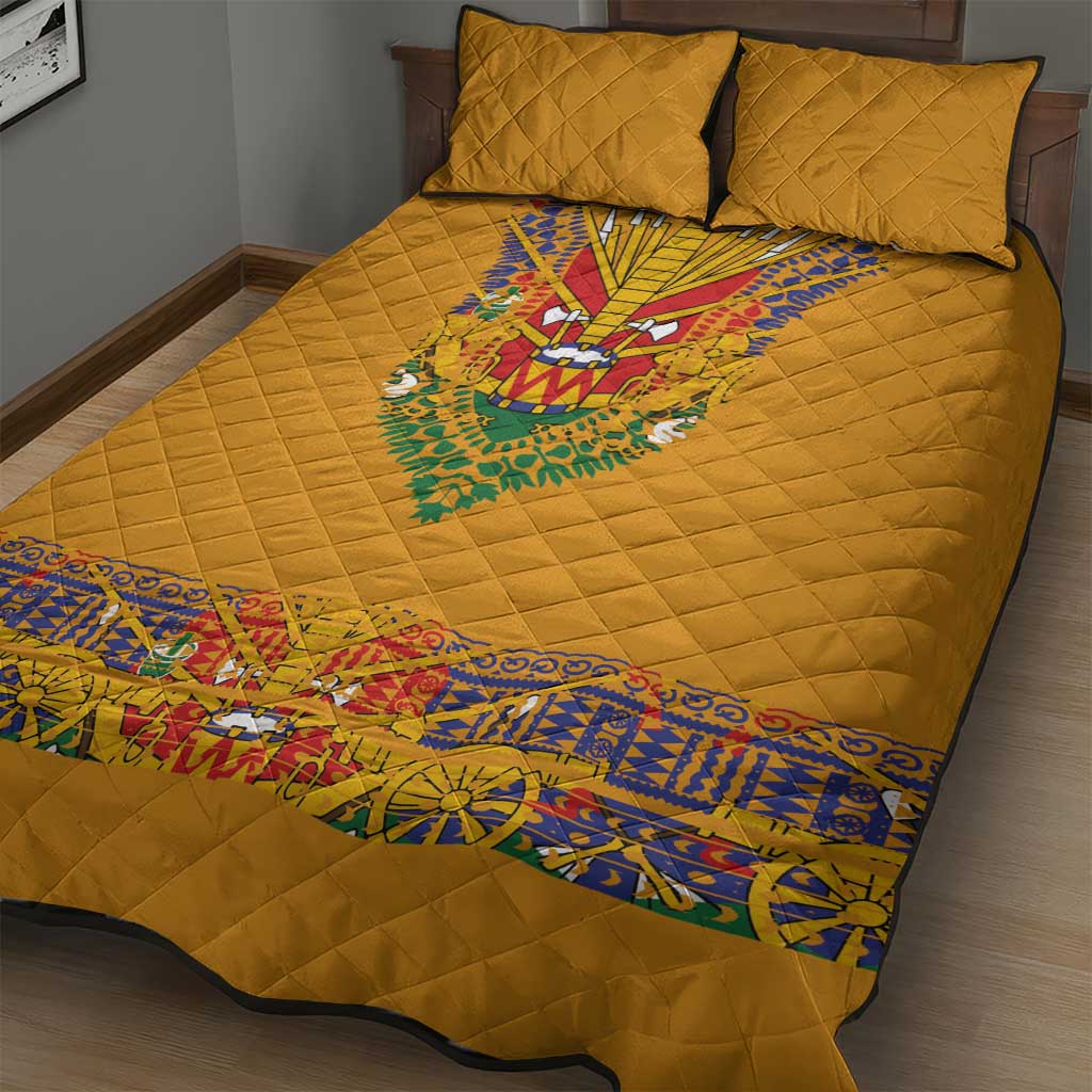 Haiti Flag Traditional Dashiki Quilt Bed Set Yellow Color - Polynesian Pride