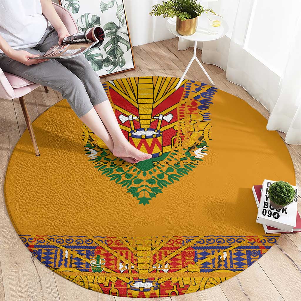 Haiti Flag Traditional Dashiki Round Carpet Yellow Color - Polynesian Pride