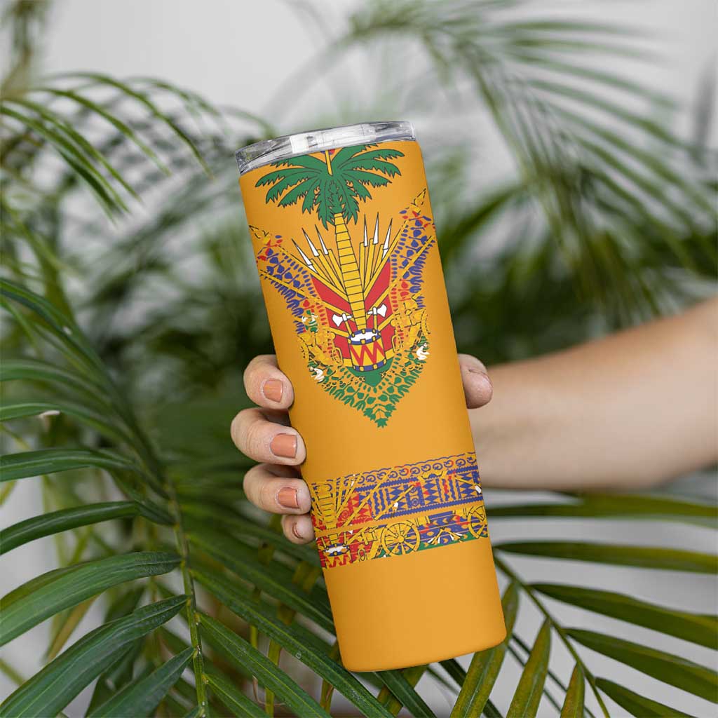 Haiti Flag Traditional Dashiki Skinny Tumbler Yellow Color - Polynesian Pride