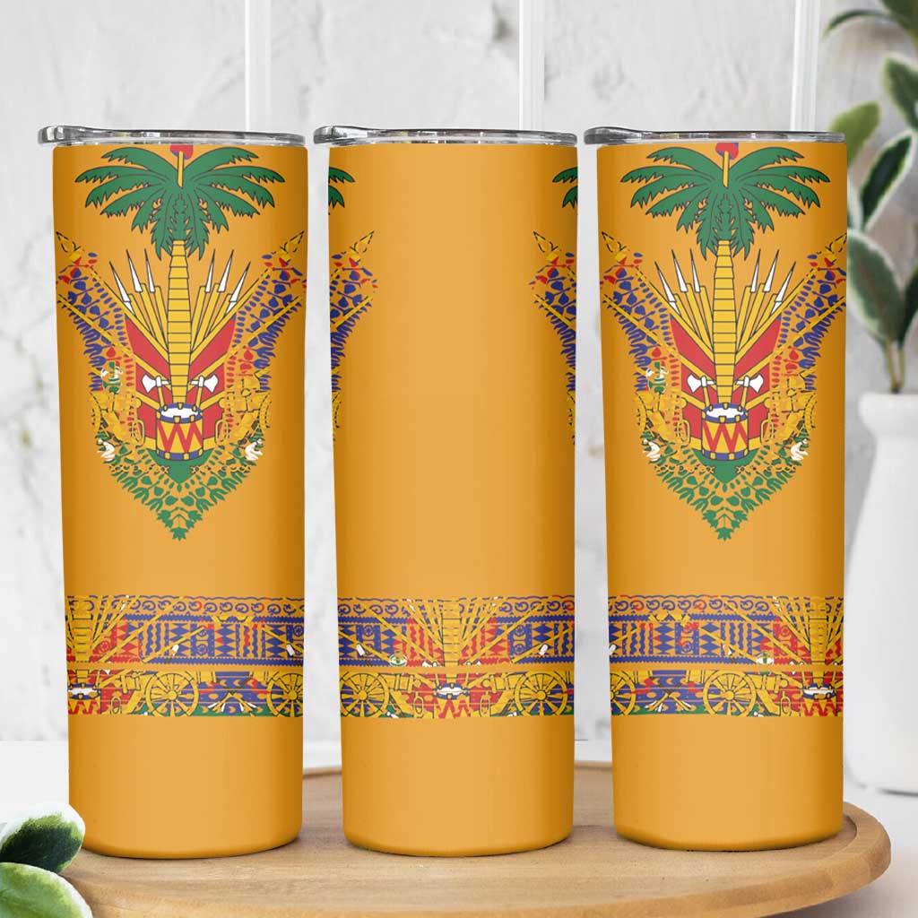 Haiti Flag Traditional Dashiki Skinny Tumbler Yellow Color - Polynesian Pride