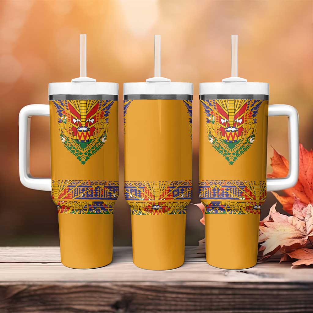 Haiti Flag Traditional Dashiki Tumbler With Handle Yellow Color - Polynesian Pride