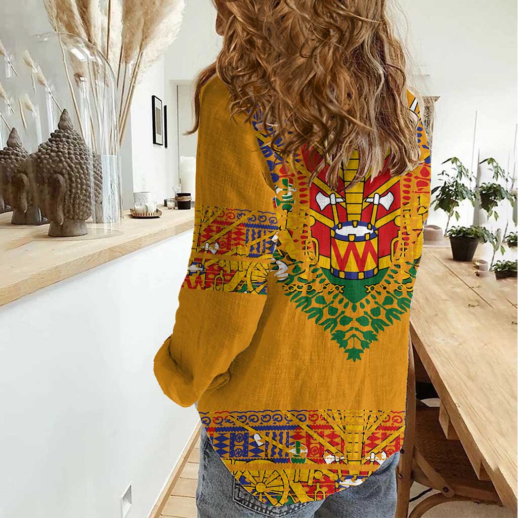 Haiti Flag Traditional Dashiki Women Casual Shirt Yellow Color - Polynesian Pride