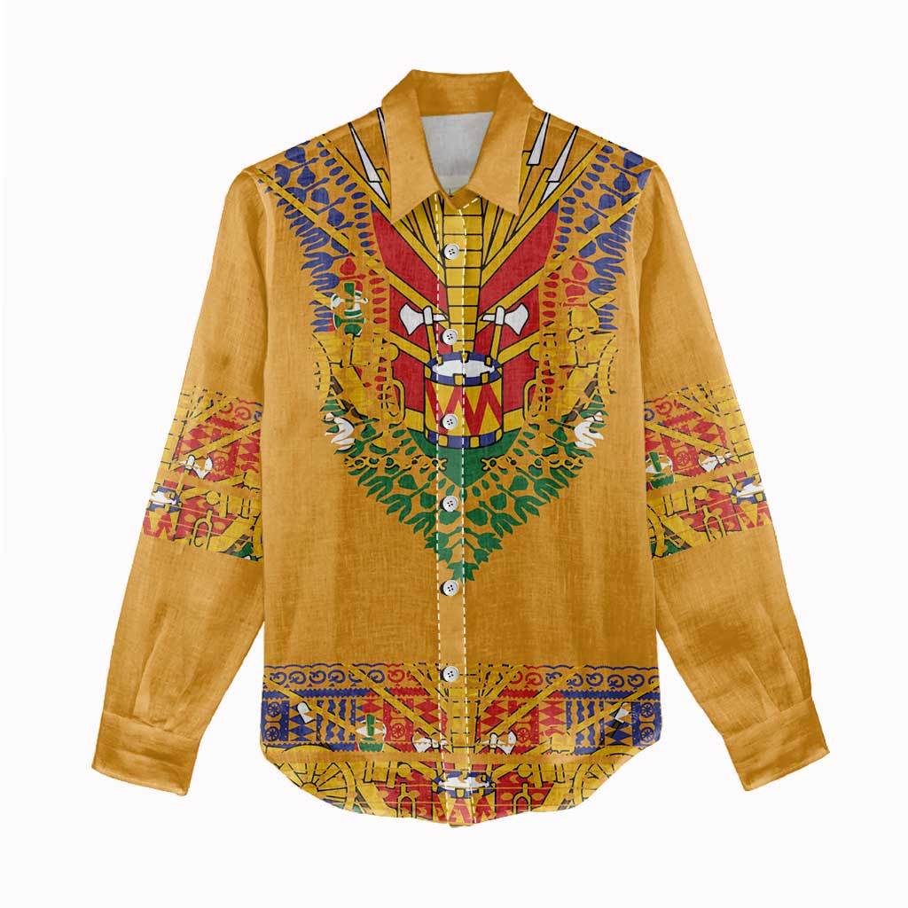 Haiti Flag Traditional Dashiki Women Casual Shirt Yellow Color - Polynesian Pride