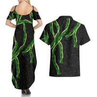 Hawaii Maile Lei Couples Matching Summer Maxi Dress and Hawaiian Shirt Aloha Black Color