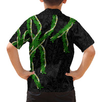 Hawaii Maile Lei Family Matching Off Shoulder Short Dress and Hawaiian Shirt Aloha Black Color