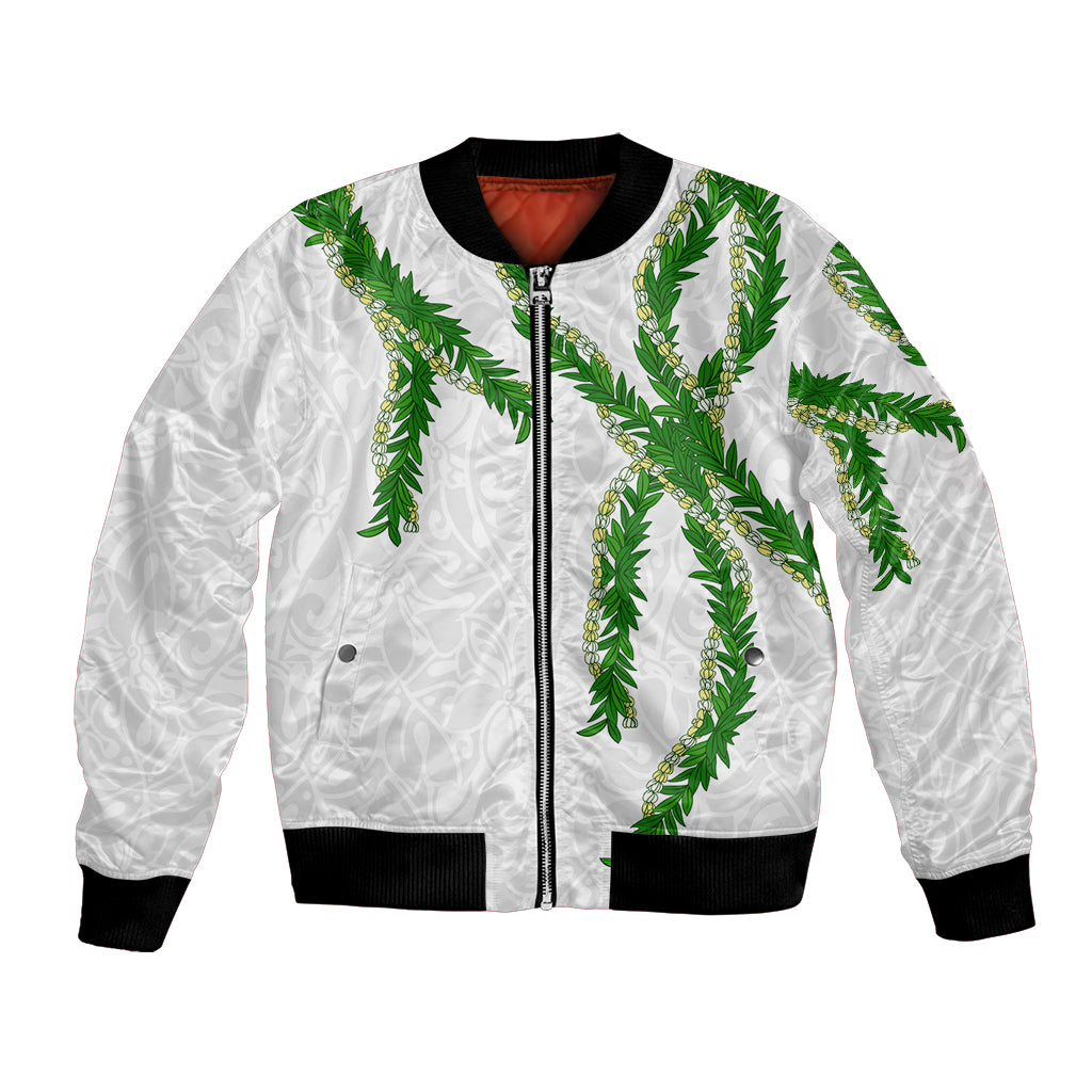 Hawaii Maile Lei Bomber Jacket Aloha White Color