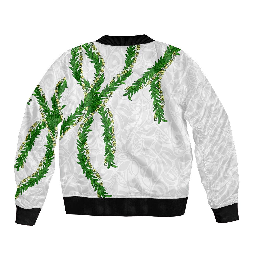 Hawaii Maile Lei Bomber Jacket Aloha White Color