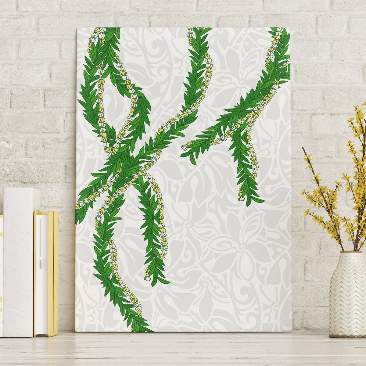 Hawaii Maile Lei Canvas Wall Art Aloha White Color