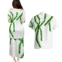 Hawaii Maile Lei Couples Matching Puletasi and Hawaiian Shirt Aloha White Color
