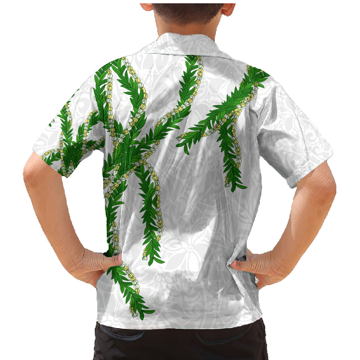 Hawaii Maile Lei Family Matching Mermaid Dress and Hawaiian Shirt Aloha White Color