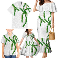 Hawaii Maile Lei Family Matching Mermaid Dress and Hawaiian Shirt Aloha White Color