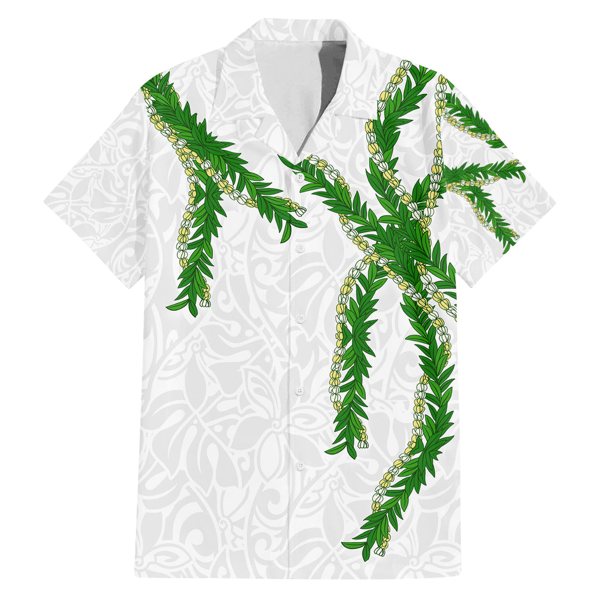 Hawaii Maile Lei Family Matching Mermaid Dress and Hawaiian Shirt Aloha White Color