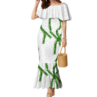 Hawaii Maile Lei Family Matching Mermaid Dress and Hawaiian Shirt Aloha White Color