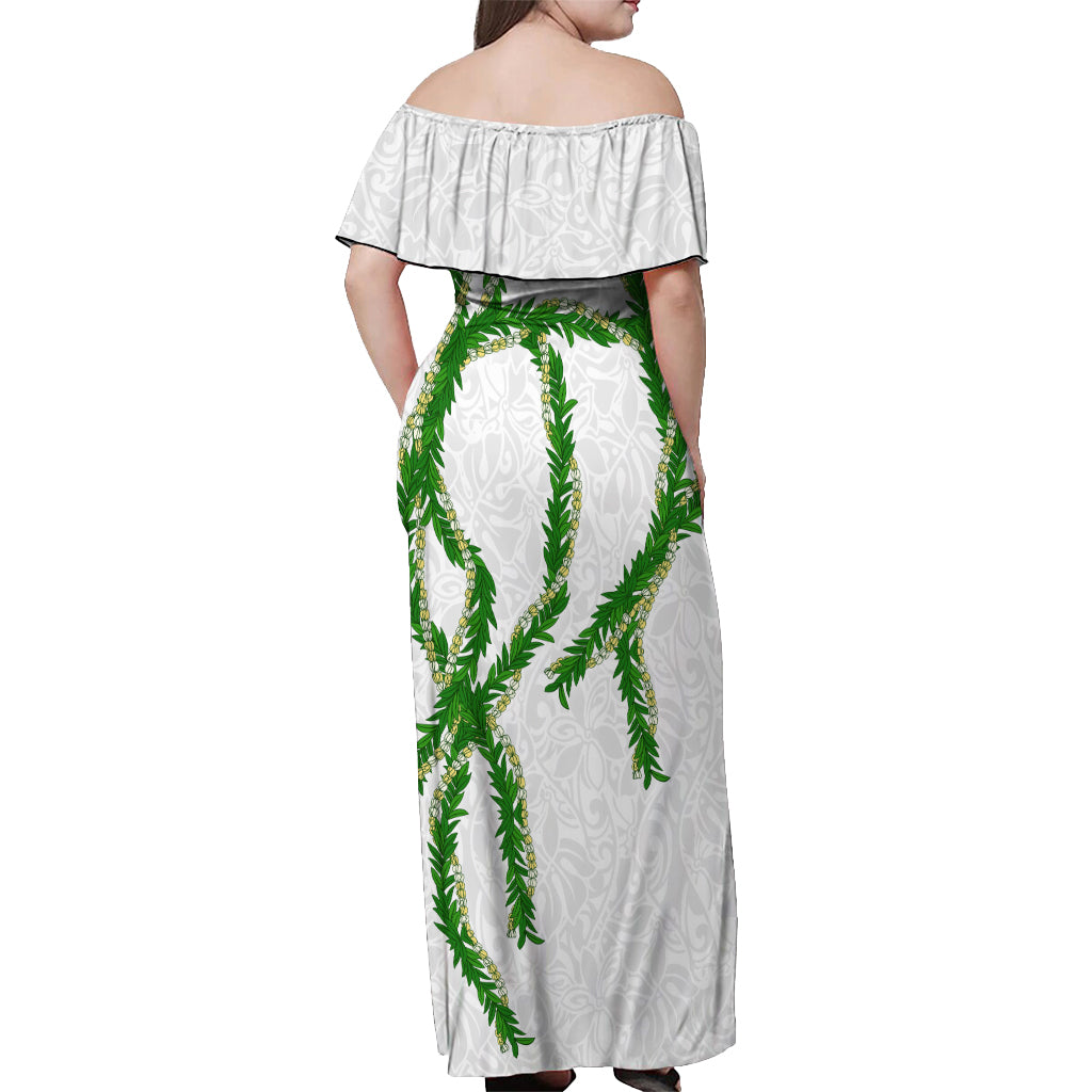 Hawaii Maile Lei Off Shoulder Maxi Dress Aloha White Color