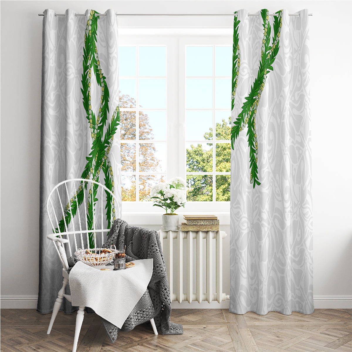 Hawaii Maile Lei Window Curtain Aloha White Color