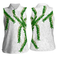Hawaii Maile Lei Women Sleeveless Polo Shirt Aloha White Color