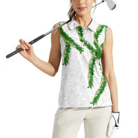 Hawaii Maile Lei Women Sleeveless Polo Shirt Aloha White Color